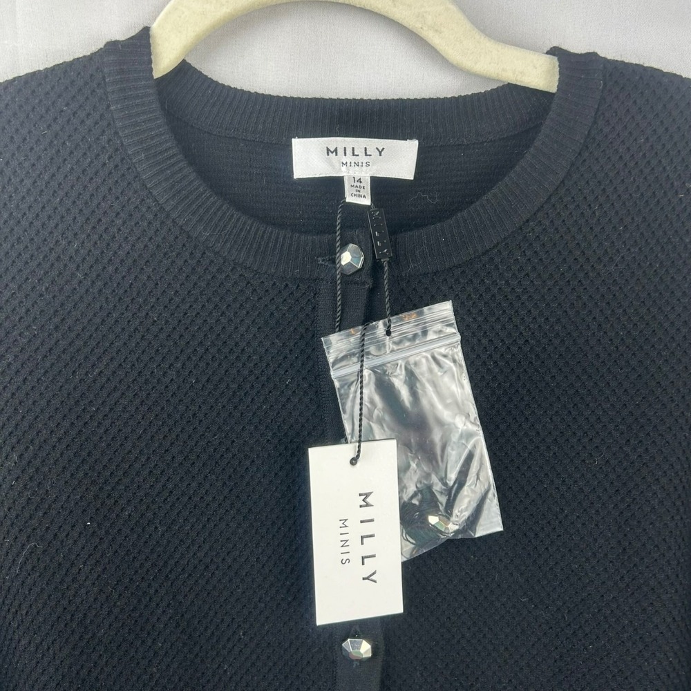 NEW Milly Minis Textured Cardigan Sweater Girls 14 Crew Neck Long‎ Sleeves Black - Picture 5 of 7